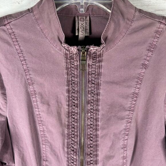 XCVI Cotton Crotchet Embroidered Zip 3/4 Length Sleeved Plum Jacket Top M - Picture 3 of 8